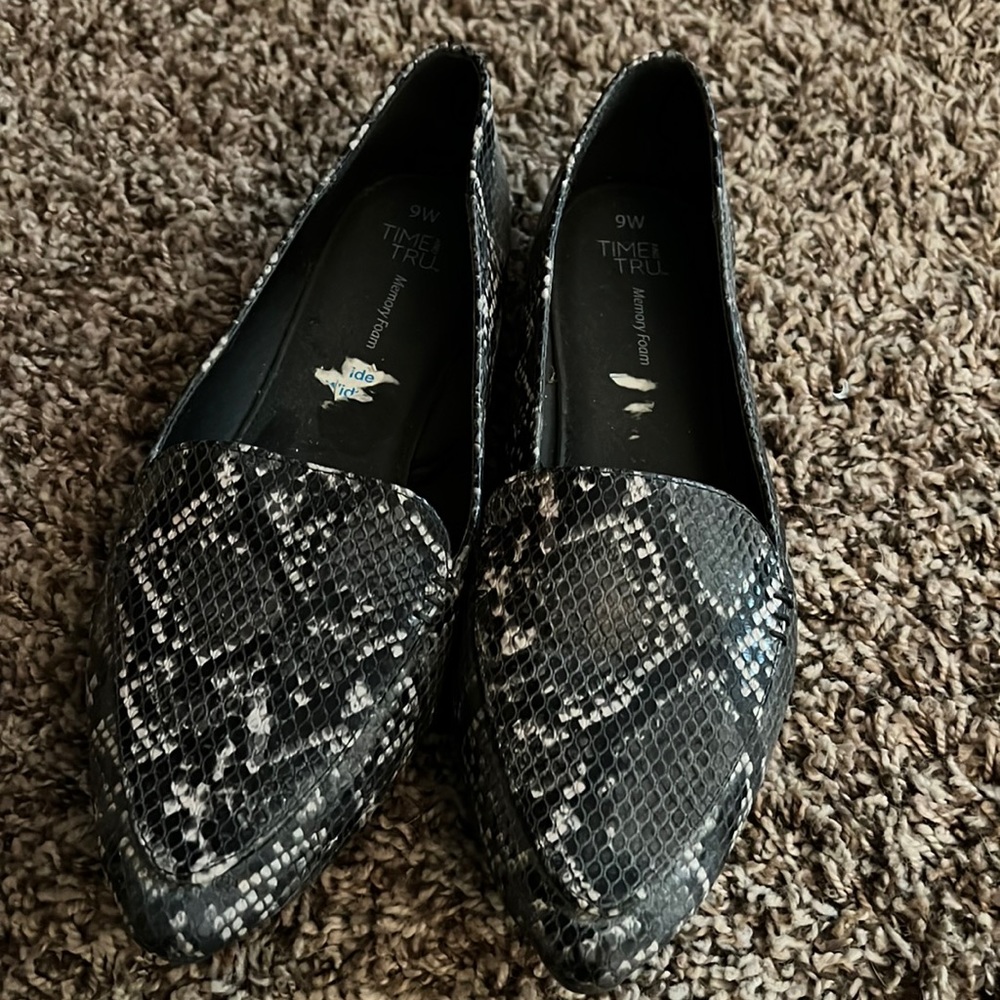 Black snake skin flats